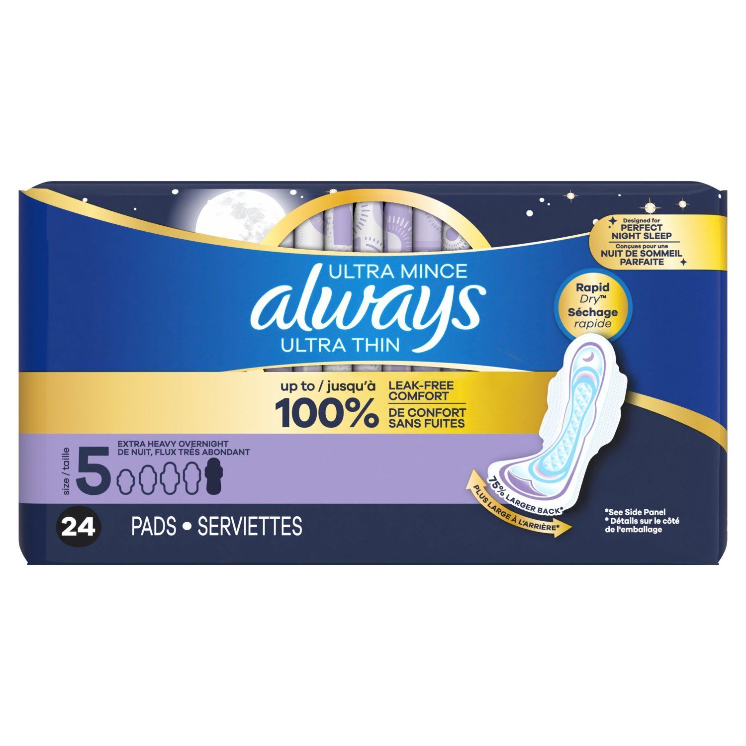 Always Ultra Thin Extra Heavy Overnight Flexi-Wings Pads, Size 5, 24 count