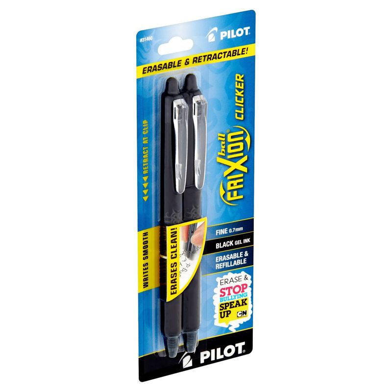 Pilot Frixion Ball Clicker Fine 0.7 mm Black Gel Ink Pens, 2 count