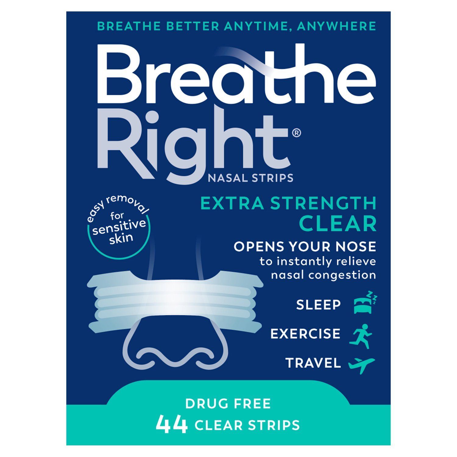 Breathe Right Extra Strength Clear Nasal Strips, 44 count