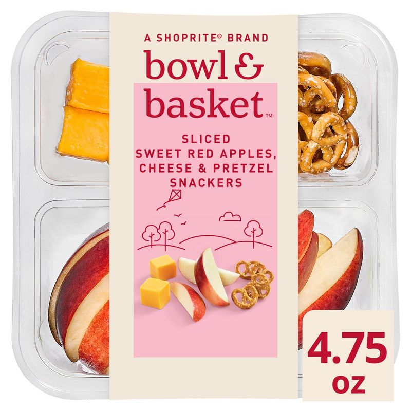 Bowl &amp; Basket Sliced Sweet Red Apples, Cheese &amp; Pretzel Snackers, 4.75 oz