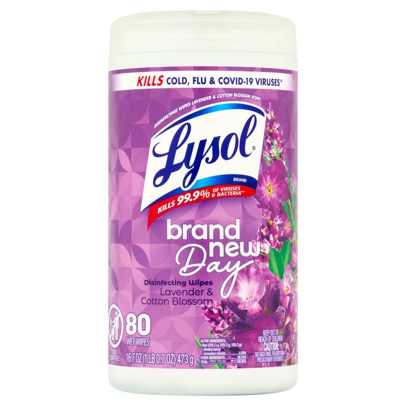 Lysol Lavender &amp; Cotton Blossom Scent Disinfecting Wet Wipes, 80 count, 16.7 oz