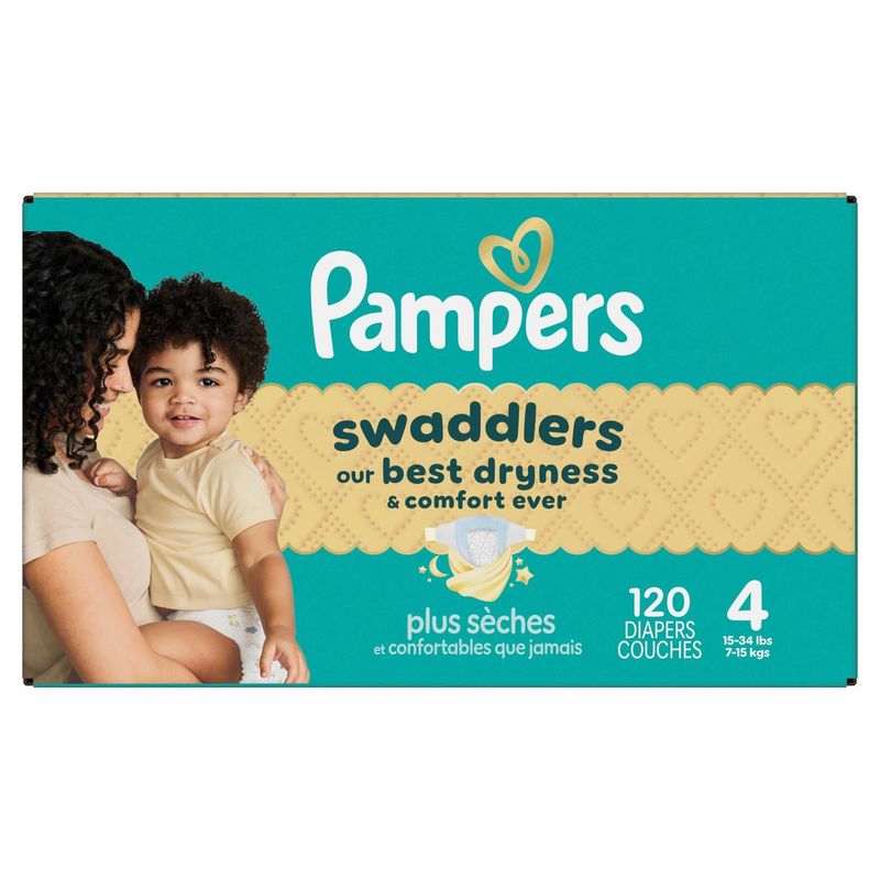 Pampers Swaddlers Diapers, Size 4, 15-34 lbs, 120 count