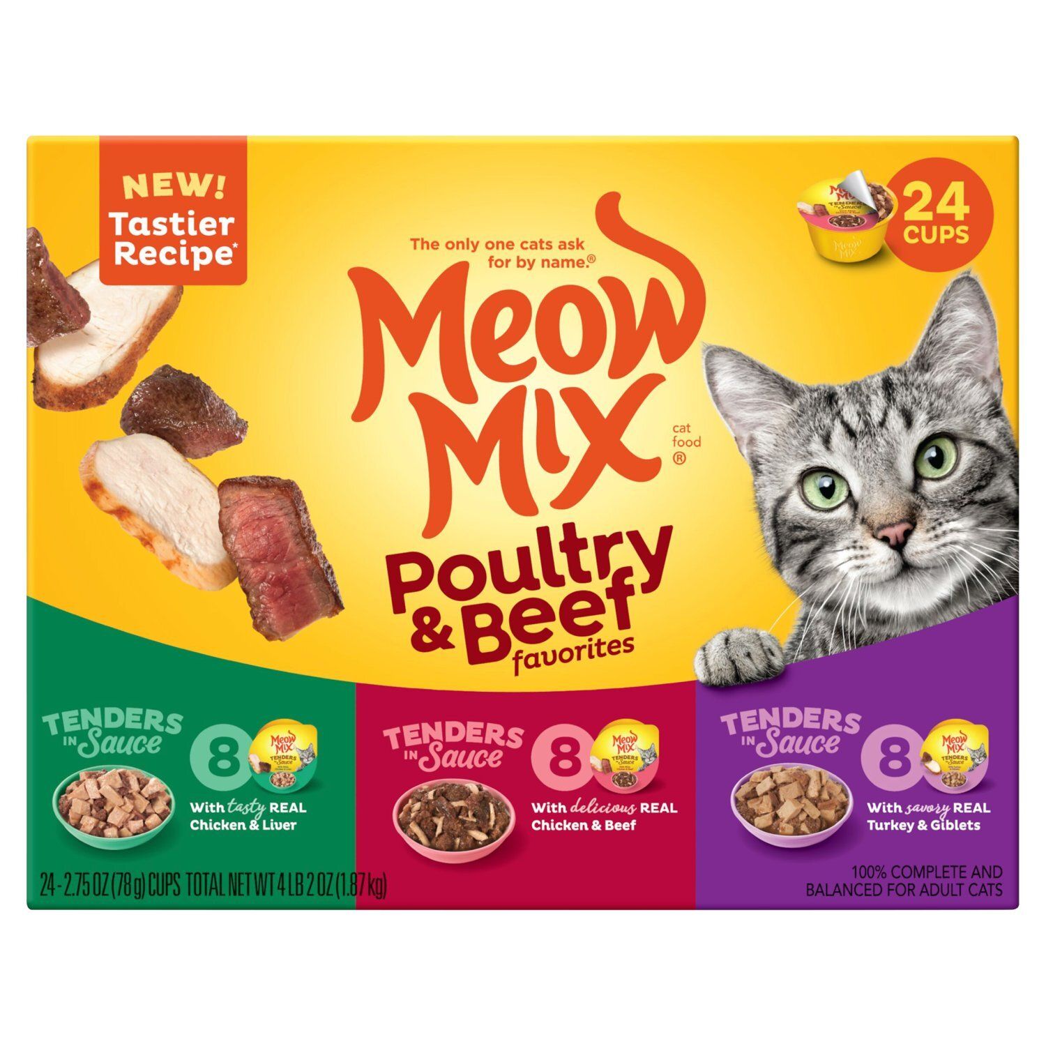 Meow Mix Poultry &amp; Beef Favorites Cat Food Variety Pack, 2.75 oz, 24 count