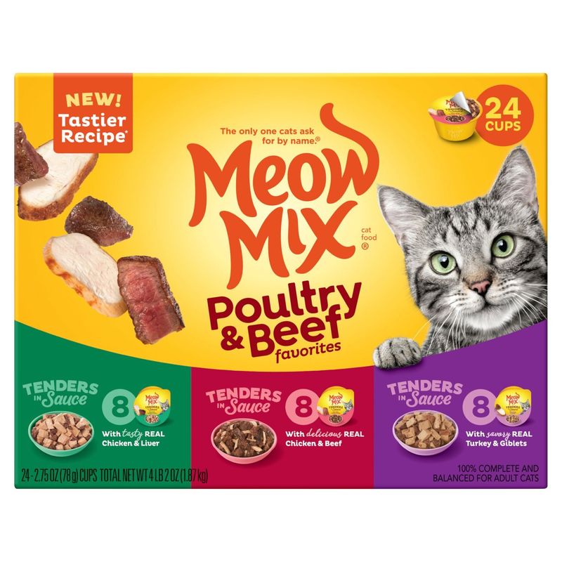 Meow Mix Poultry &amp; Beef Favorites Cat Food Variety Pack, 2.75 oz, 24 count