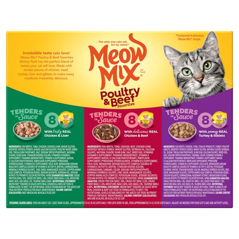Meow Mix Poultry &amp; Beef Favorites Cat Food Variety Pack, 2.75 oz, 24 count
