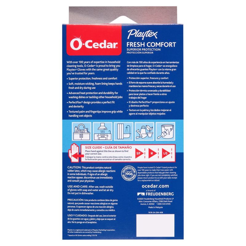 O-Cedar Playtex Fresh Comfort Superior Protection Gloves, S, 1 pair