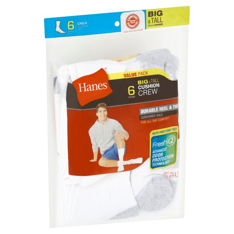 Hanes Men's Big &amp; Tall Cushion Crew Socks Value Pack, Size 12-14, 6 pairs