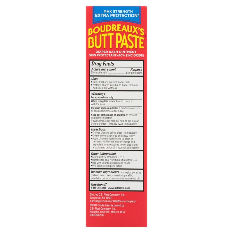 Boudreaux's Butt Paste Max Strength Extra Protection Diaper Rash Ointment, 4 oz