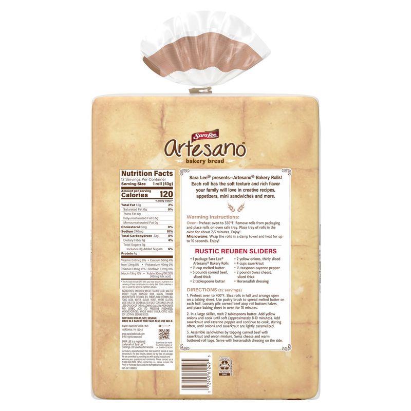 Sara Lee Artesano The Original Bakery Bread Rolls, 12 count, 1 lb 2 oz