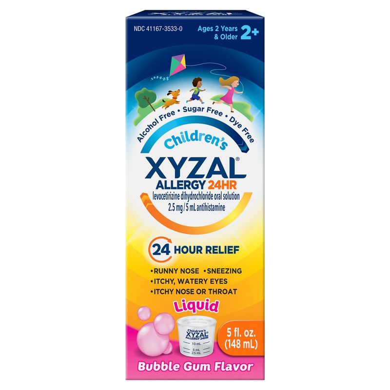 Xyzal Children's Allergy 24hr Bubble Gum Flavor Liquid, Ages 2 Years &amp; Older, 5 fl oz