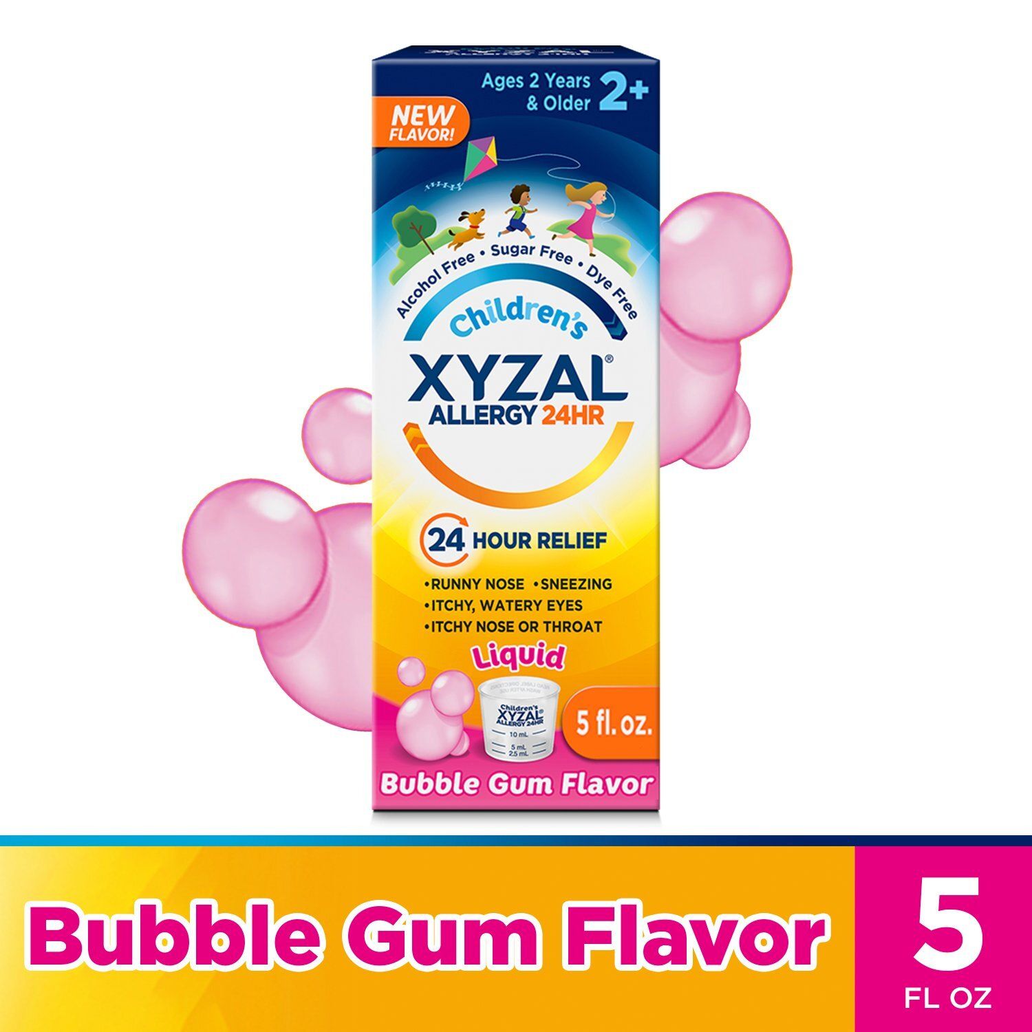 Xyzal Children's Allergy 24hr Bubble Gum Flavor Liquid, Ages 2 Years &amp; Older, 5 fl oz
