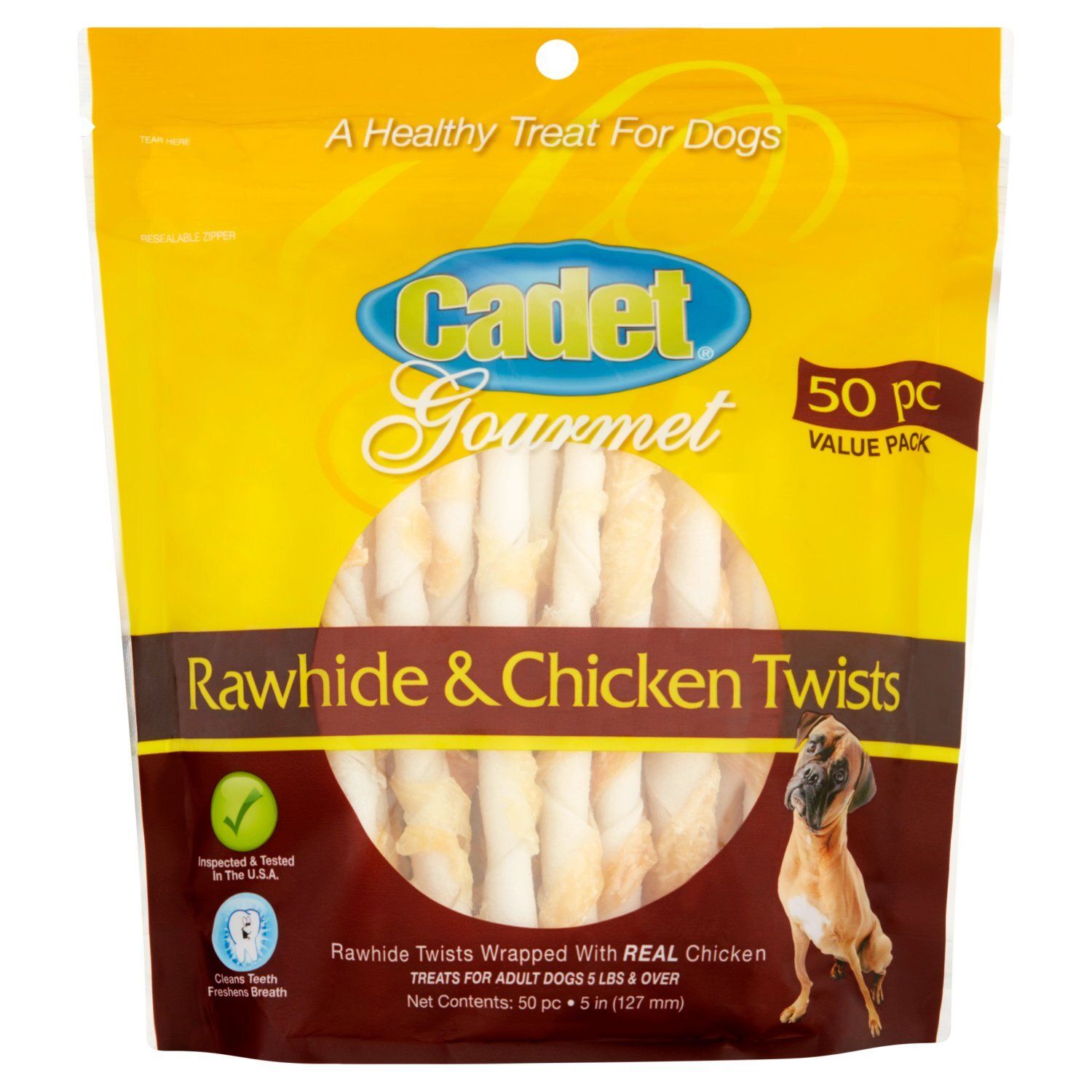 Cadet Gourmet Rawhide &amp; Chicken Twists Treat for Dogs Value Pack, 50 count