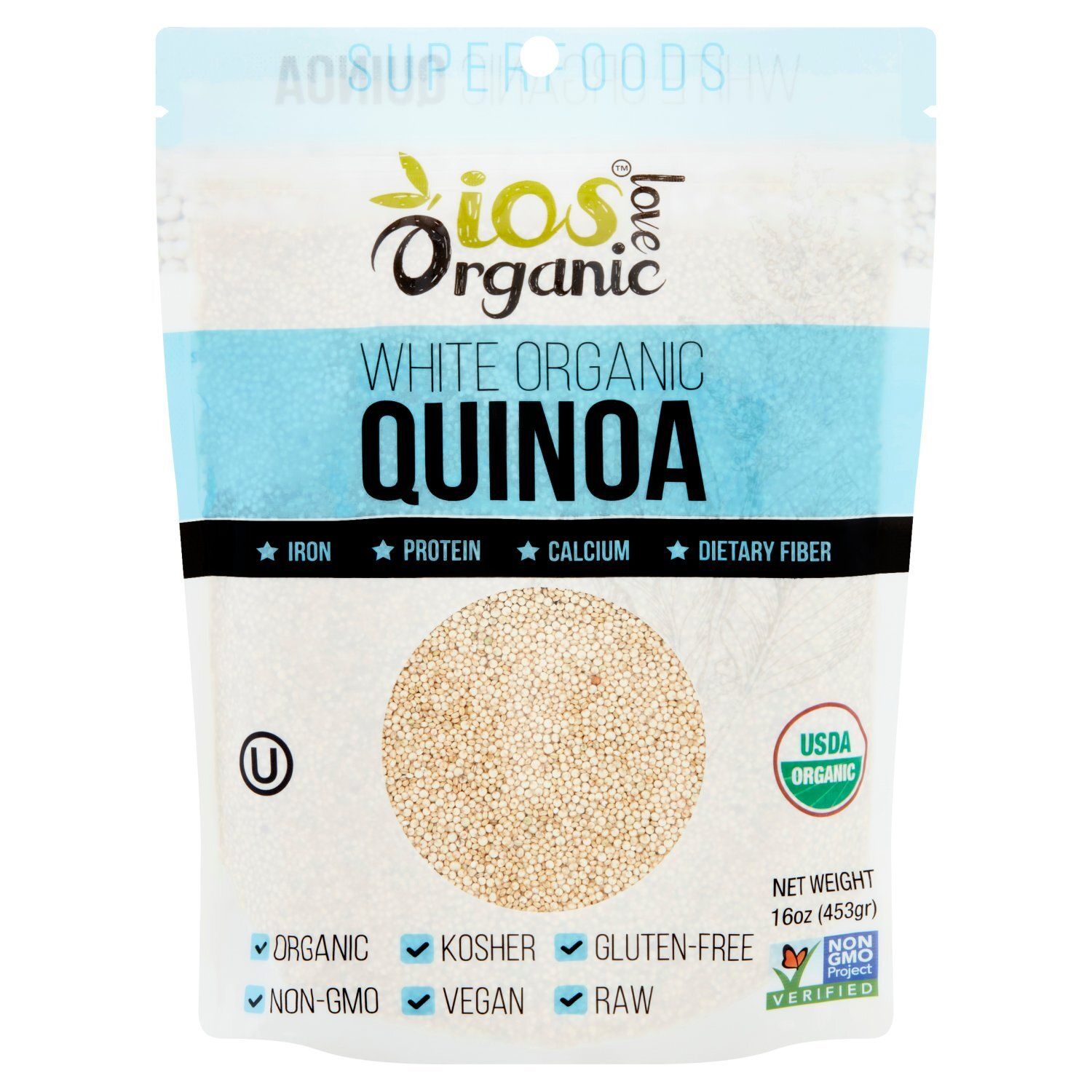 IOS Love Organic Superfoods White Organic Quinoa, 16 oz