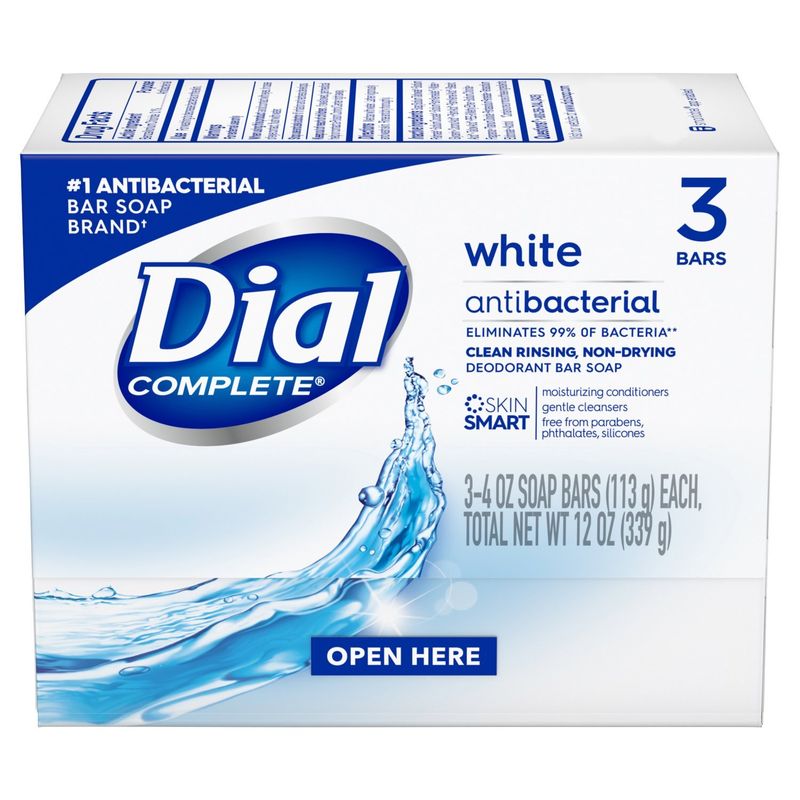 Dial Complete White Antibacterial Bar Soap, 4 oz, 3 count