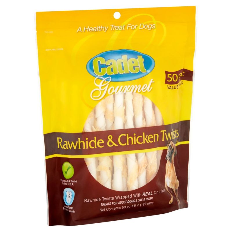 Cadet Gourmet Rawhide &amp; Chicken Twists Treat for Dogs Value Pack, 50 count