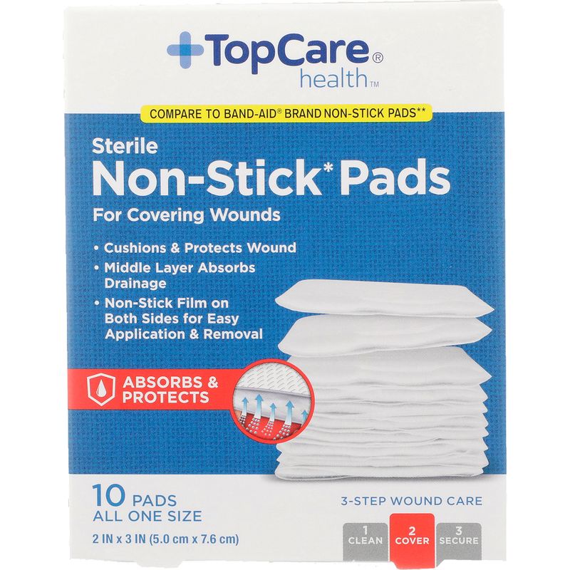 TopCare Non-Stick 2X3 Wound Covering Pads, 10 Count