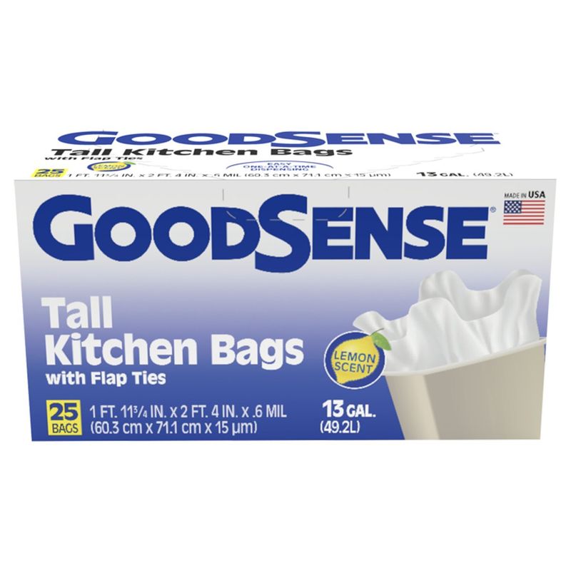 Good Sense 13 Gal. Lemon Scent Tall Kitchen Bags with Flap Ties, 25 count