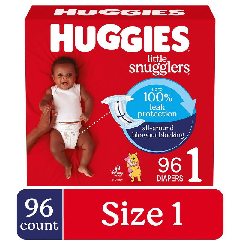 Huggies Little Snugglers Gentle Skin Protection Diapers, Size 1, Up to 14 lb, 96 count