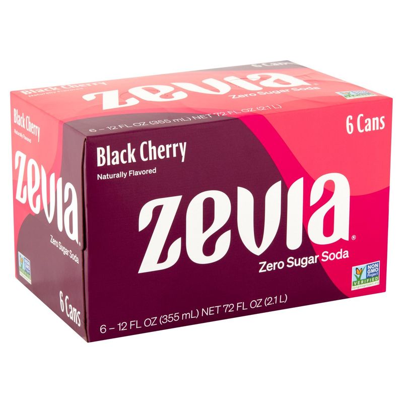 Zevia Black Cherry Zero Sugar Soda, 12 fl oz, 6 count