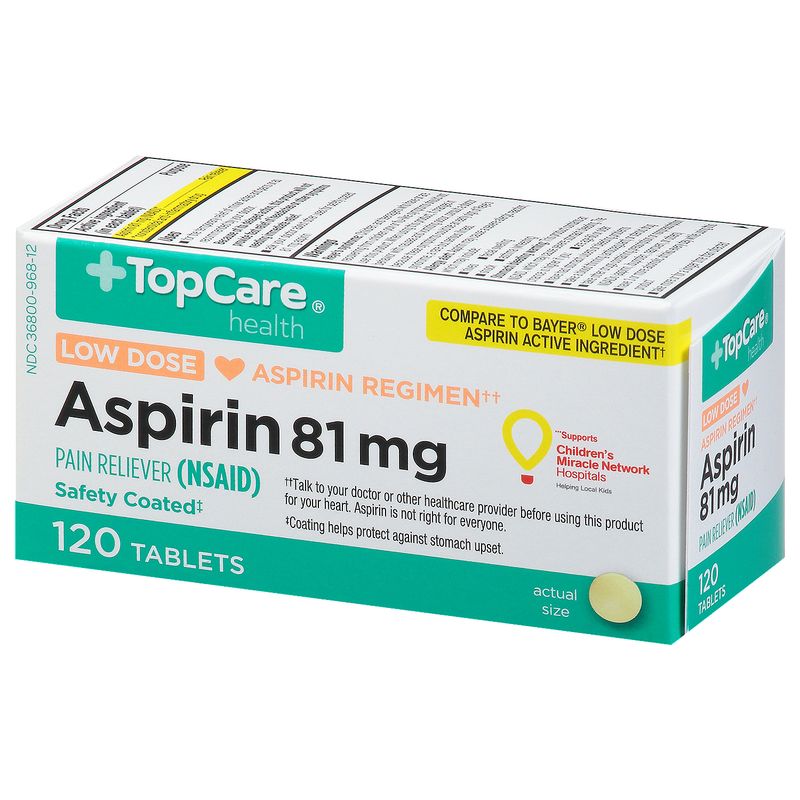 TopCare Pain Reliever - Aspirin 81mg Low Dose Tablets, 120 each