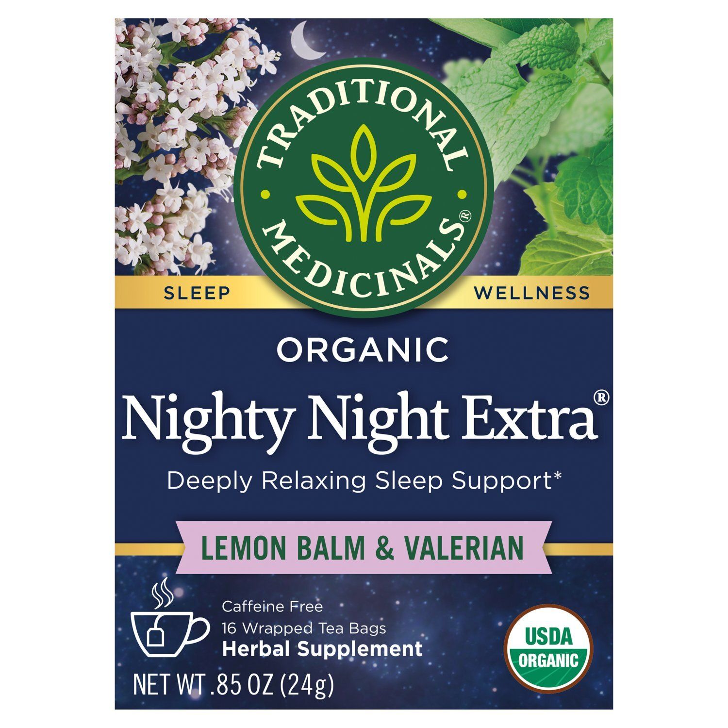 Traditional Medicinals Nighty Night Extra Organic Tea Herbal Supplement, 16 count, .85 oz