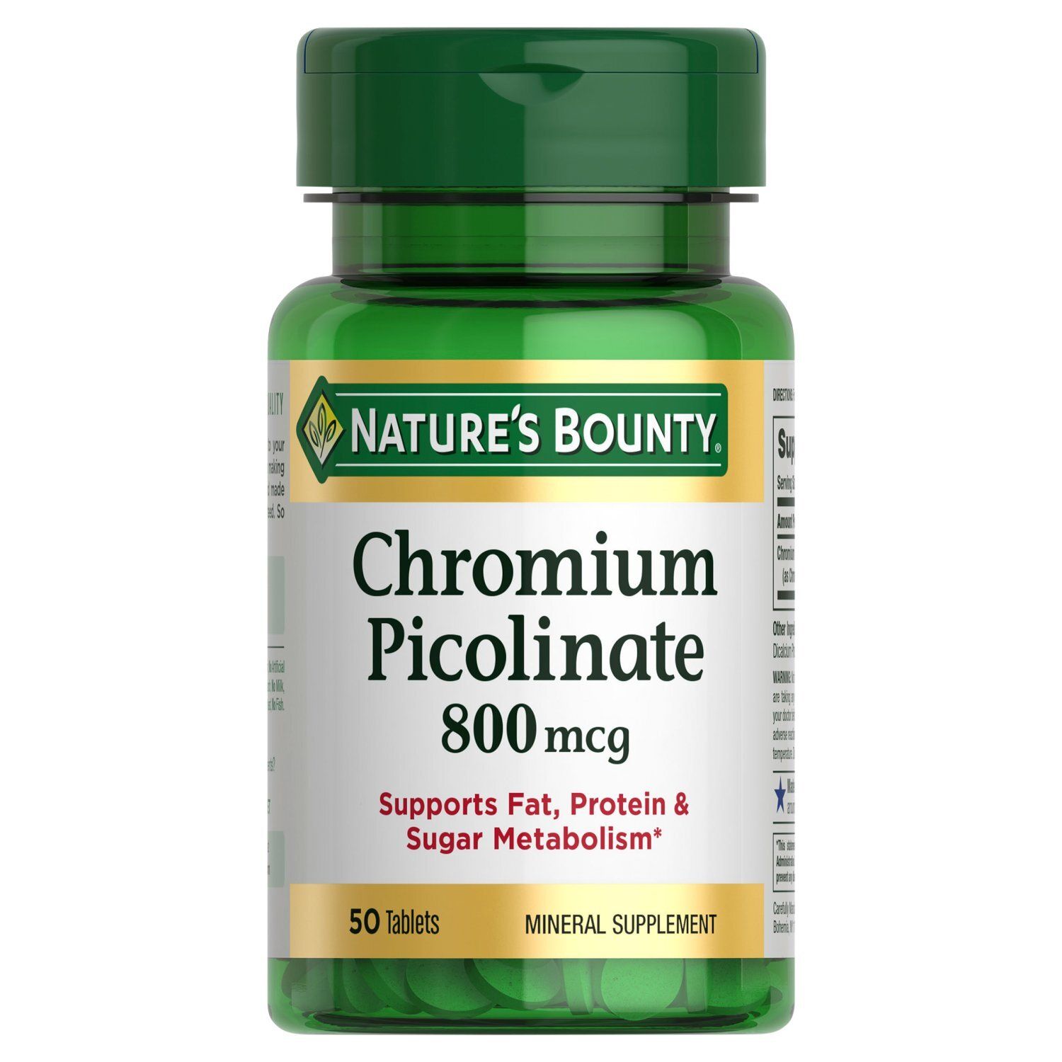 Nature's Bounty Chromium Picolinate Mineral Supplement, 800 mcg, 50 count
