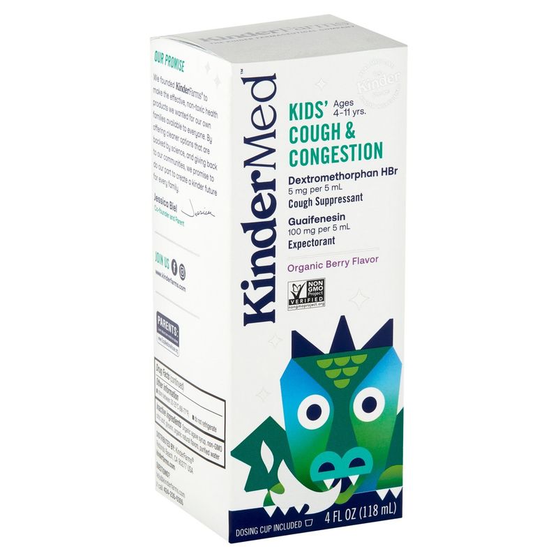 KinderMed Organic Berry Flavor Kids' Cough &amp; Congestion Liquid, Ages 4-11 yrs, 4 fl oz