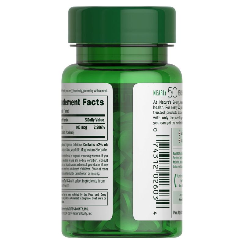 Nature's Bounty Chromium Picolinate Mineral Supplement, 800 mcg, 50 count