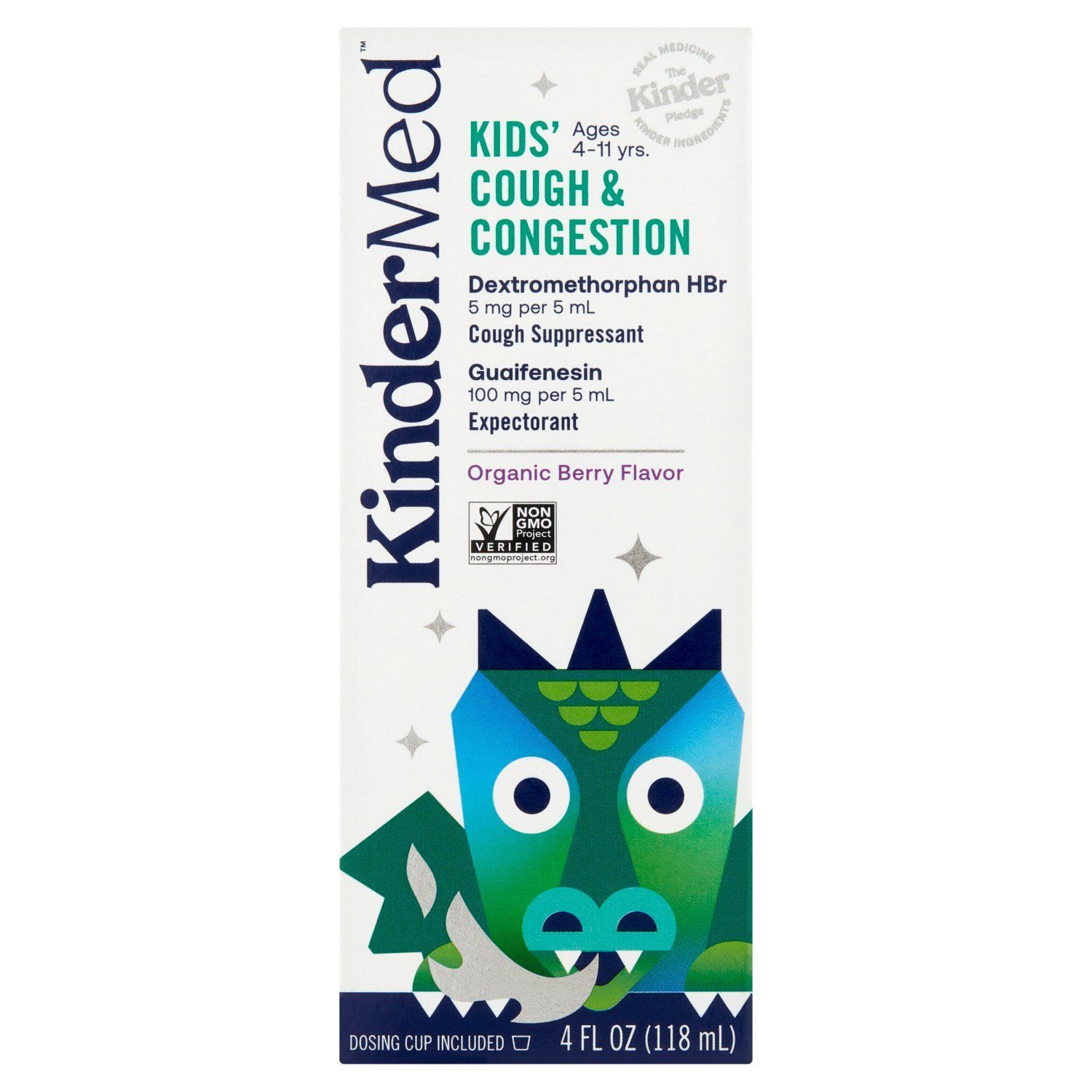 KinderMed Organic Berry Flavor Kids' Cough &amp; Congestion Liquid, Ages 4-11 yrs, 4 fl oz
