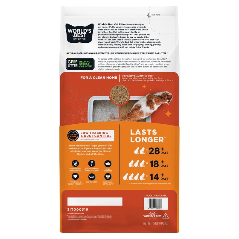 World's Best Cat Litter™ Low Tracking &amp; Dust Control Multiple Cat Unscented