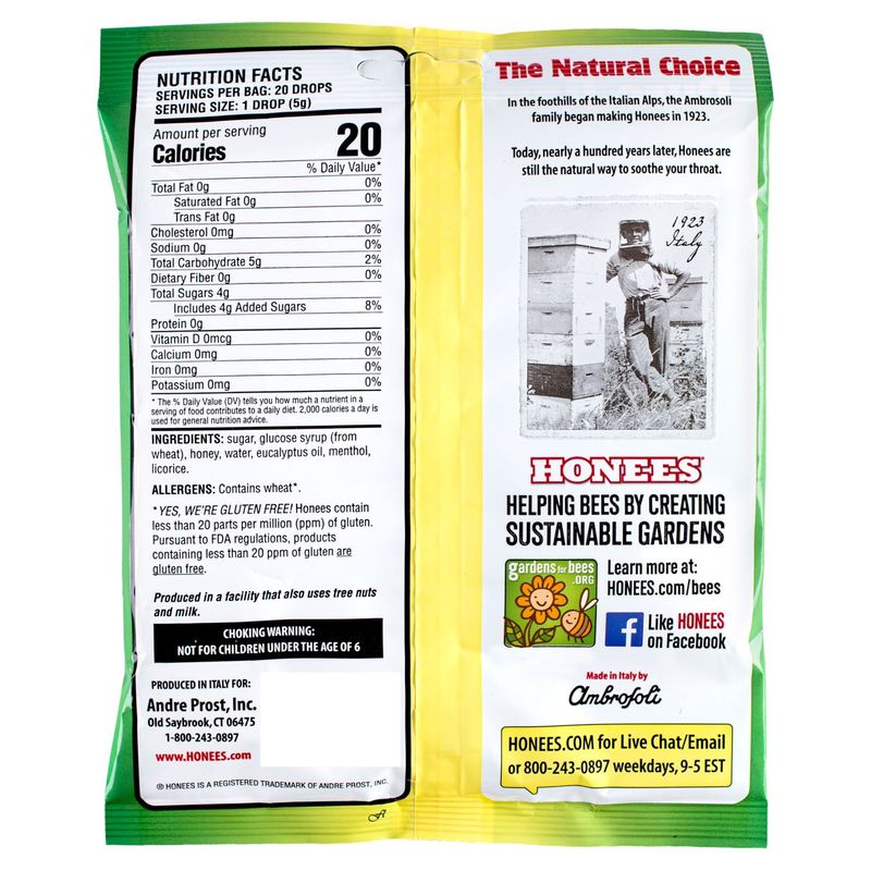 Honees Honey Menthol Eucalytpus Drops, 20 count, 3.5 oz