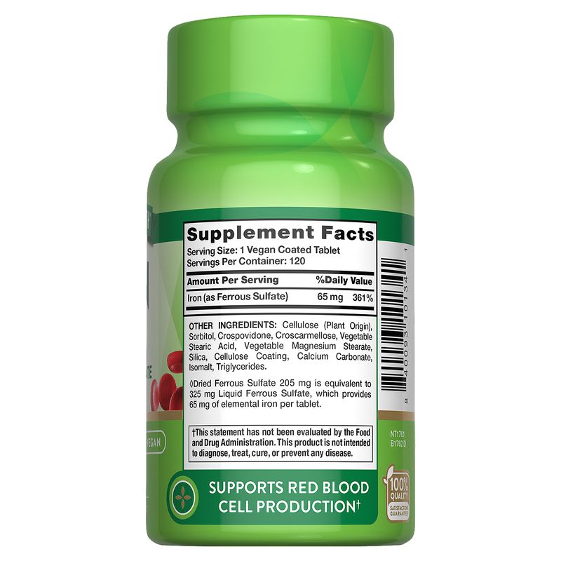 Nature's Truth Iron Ferrous Sulfate Dietary Supplement, 65 mg, 120 count