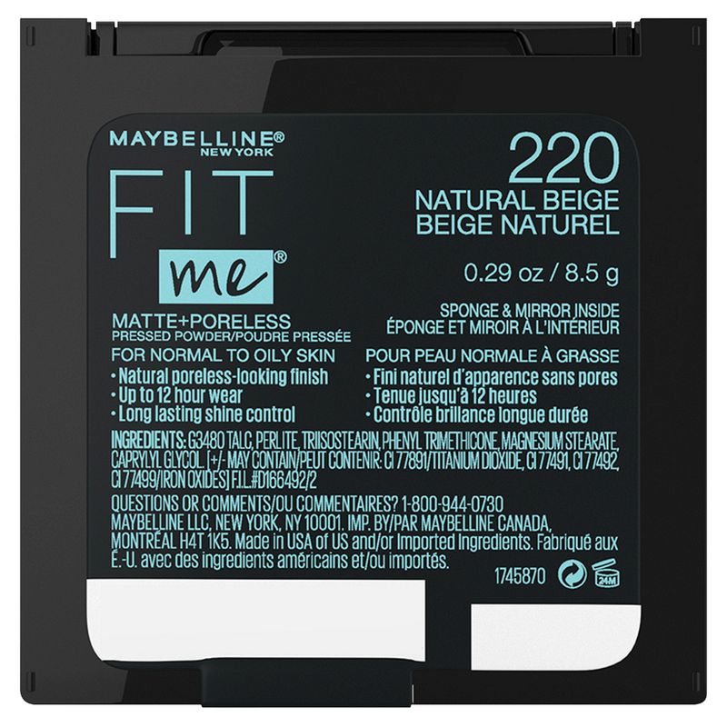 Maybelline New York Fit Me 220 Natural Beige Matte + Poreless Pressed Powder, 0.29 oz