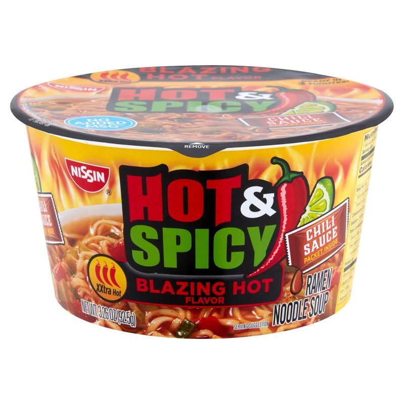 Nissin Hot &amp; Spicy Blazing Hot Flavor Ramen Noodle Soup, 3.26 oz