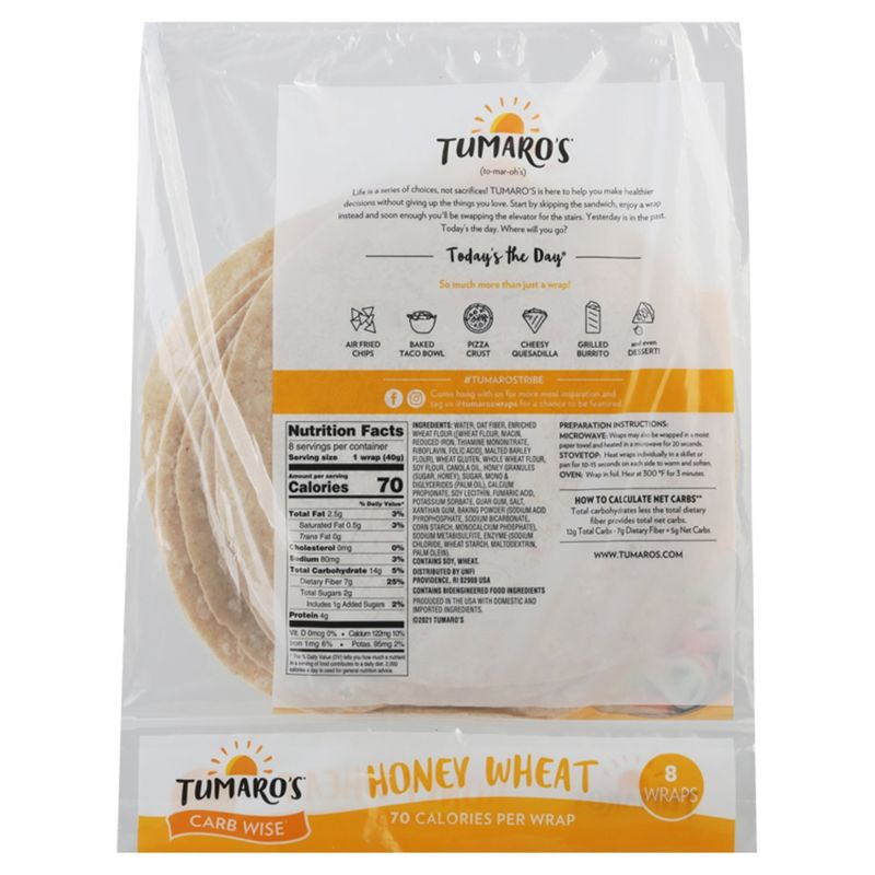 Tumaro's Carb Wise Honey Wheat Wraps, 8 count, 11.2 oz