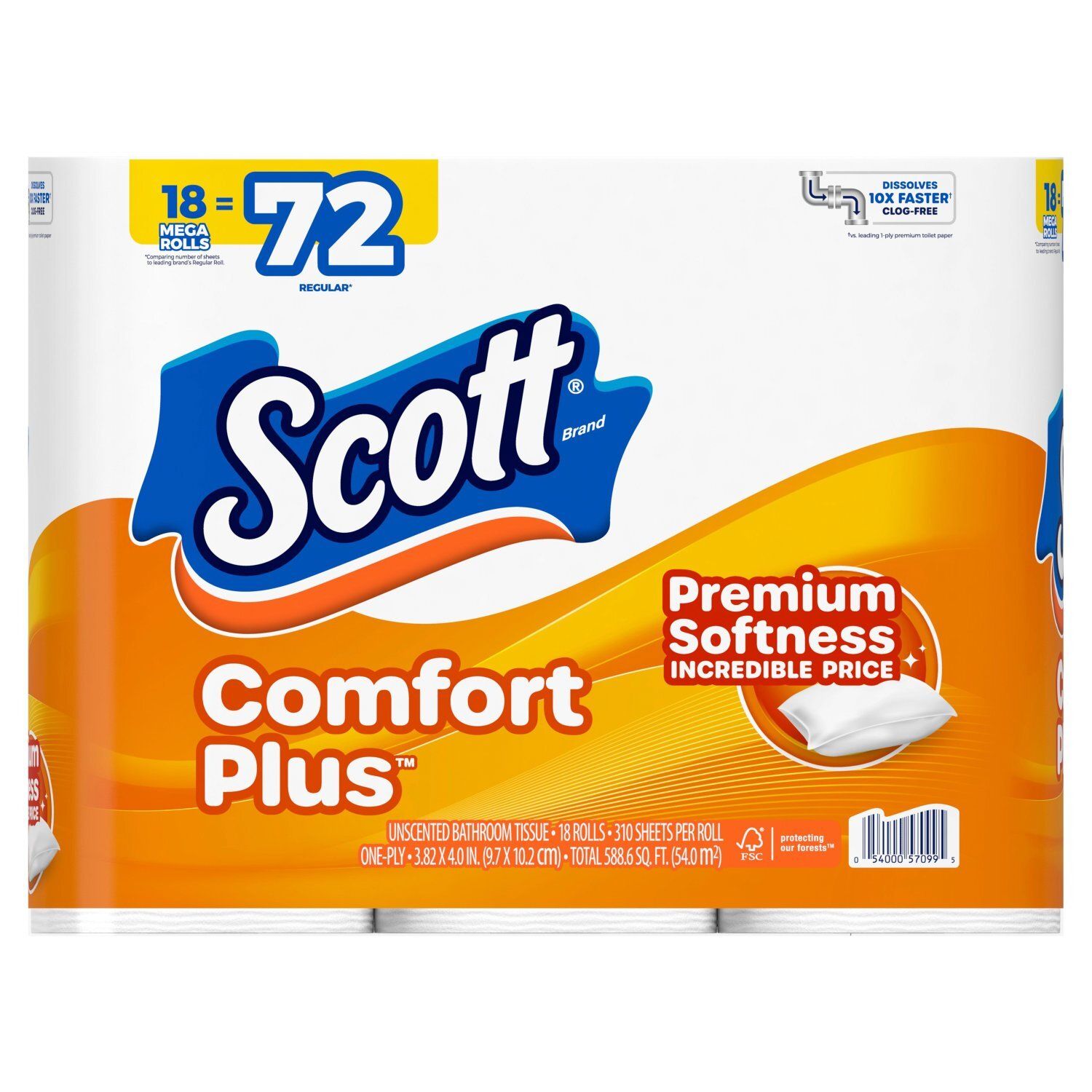 Scott Comfort Plus Unscented Bathroom Tissue, 18 count