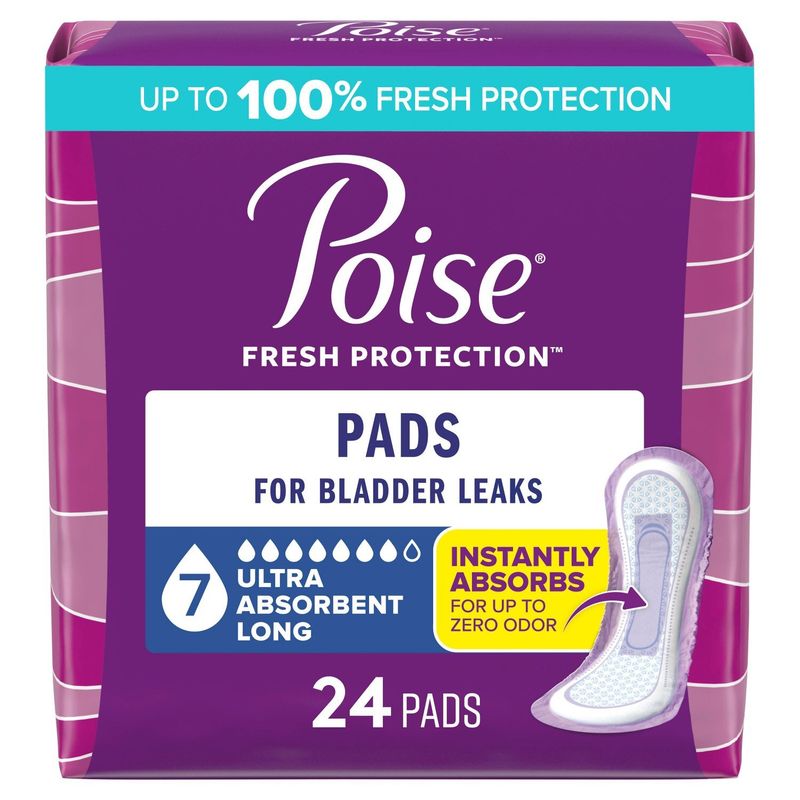 Poise Fresh Protection 7 Ultra Absorbent Long Pads, 24 count