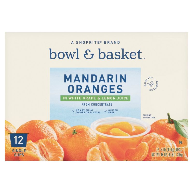Bowl &amp; Basket Mandarin Oranges in White Grape &amp; Lemon Juice, 4 oz, 12 count