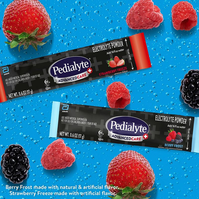 Pedialyte AdvancedCare+ Berry Frost and Strawberry Freeze Electrolyte Powder, 0.6 oz, 12 count