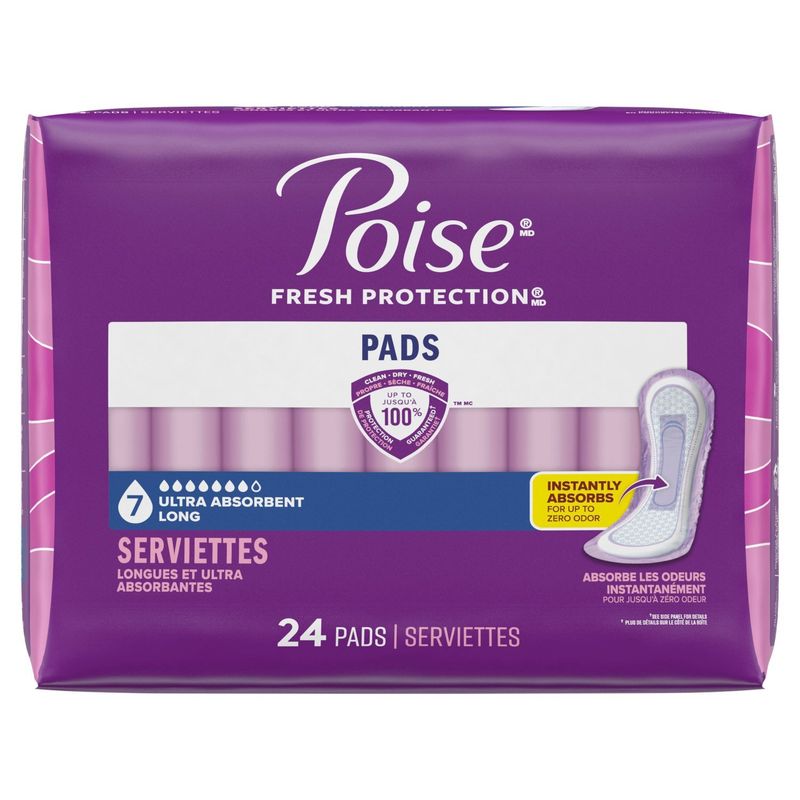 Poise Fresh Protection 7 Ultra Absorbent Long Pads, 24 count