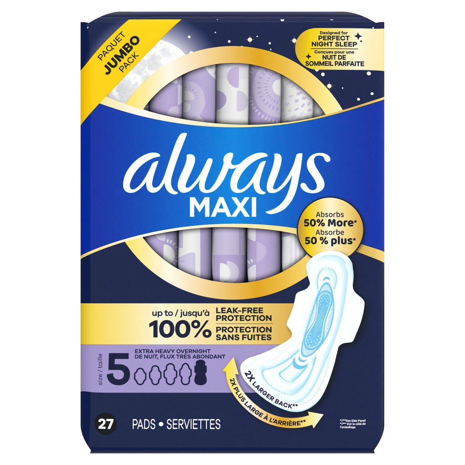 always Maxi Extra Heavy Overnight Flexi-Wings Pads, 27 count