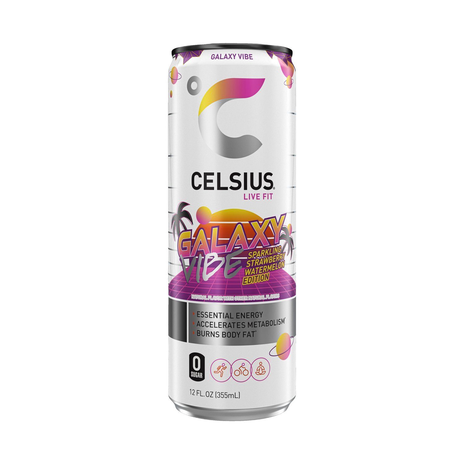 Celsius Live Fit Galaxy Vibe Energy Drink Sparkling Strawberry Watermelon 12 Fl Oz