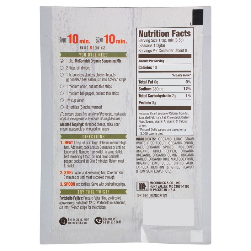 McCormick Organics Fajita Seasoning Mix, 1 oz