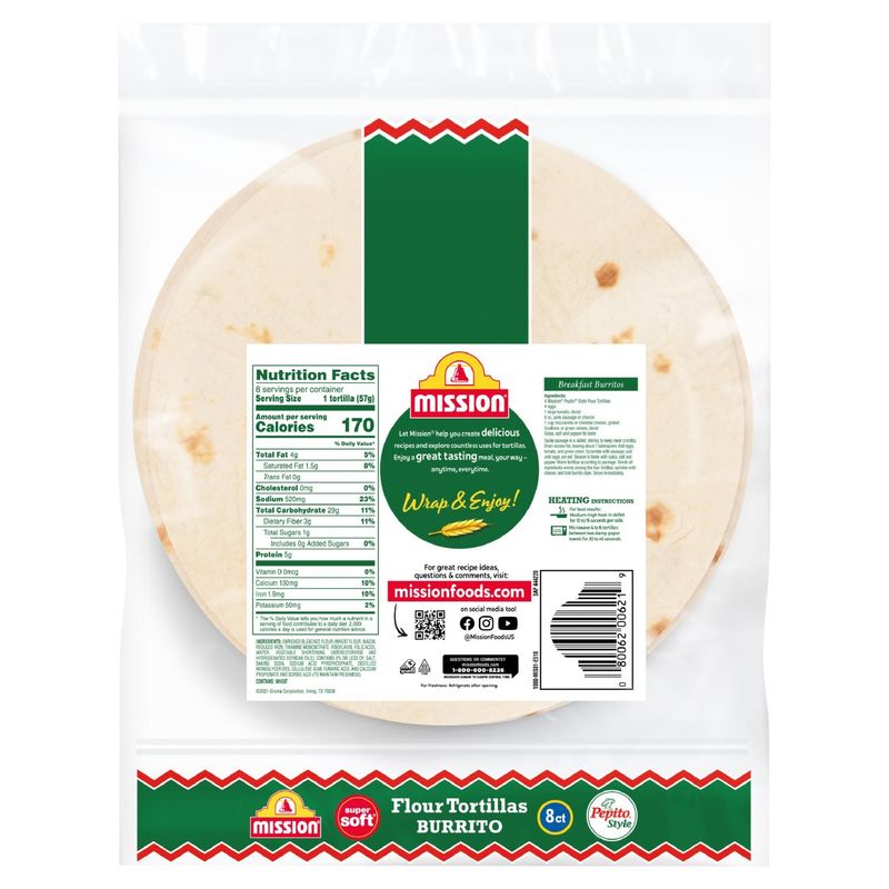 Mission Pepito Style Burrito Flour Tortillas, 8 count, 16 oz