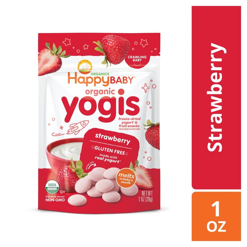 Happy Baby Organics Organic Yogis Strawberry Freeze-Dried Yogurt &amp; Fruit Snack Baby Food, 1 oz