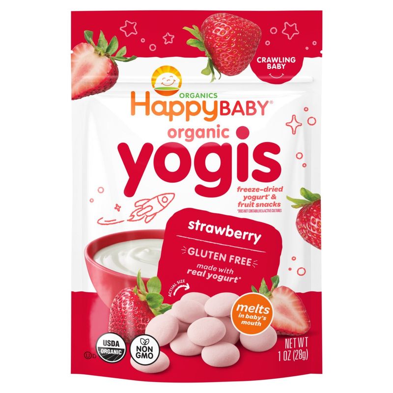 Happy Baby Organics Organic Yogis Strawberry Freeze-Dried Yogurt &amp; Fruit Snack Baby Food, 1 oz