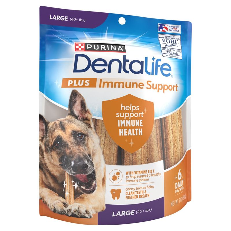 Purina Dentalife Plus Immune Support Dog Treats, Large (40+ lbs), 6 count, 7 oz