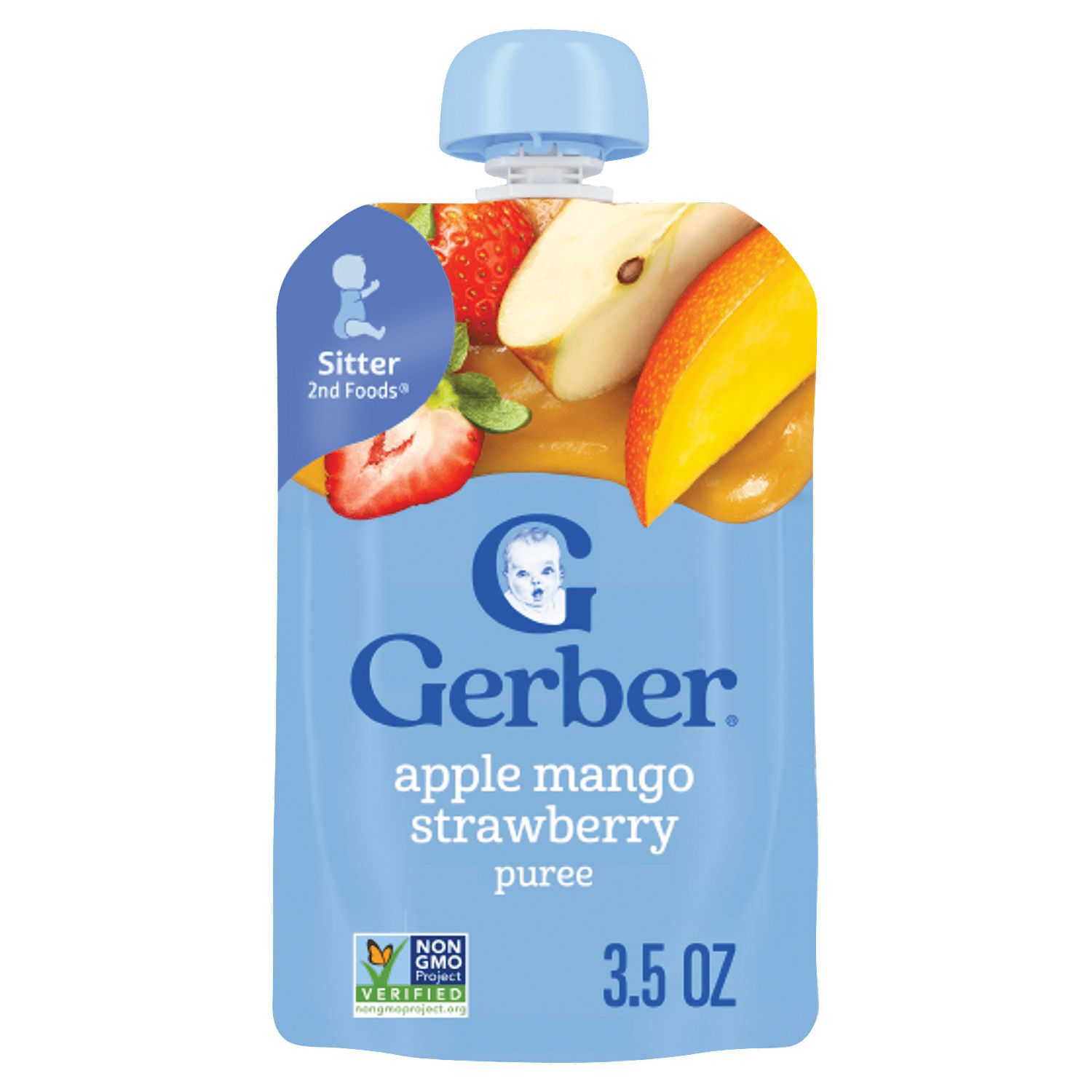 Gerber 2nd Foods Apple Mango Strawberry Puree Baby Food, Sitter, 3.5 oz