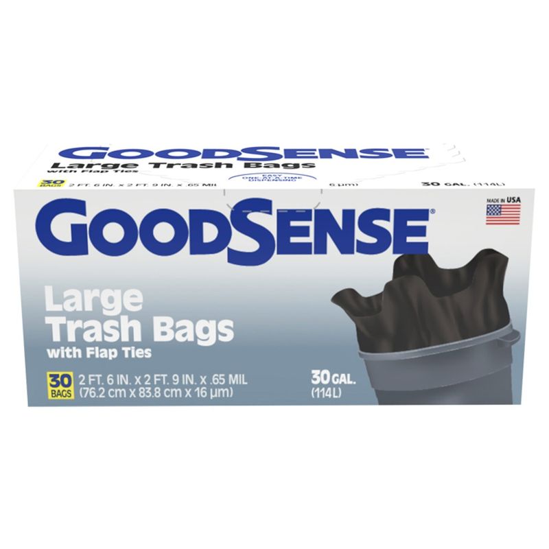 Good Sense 30 Gal. Large Trash Bags with Flap Ties, 30 count