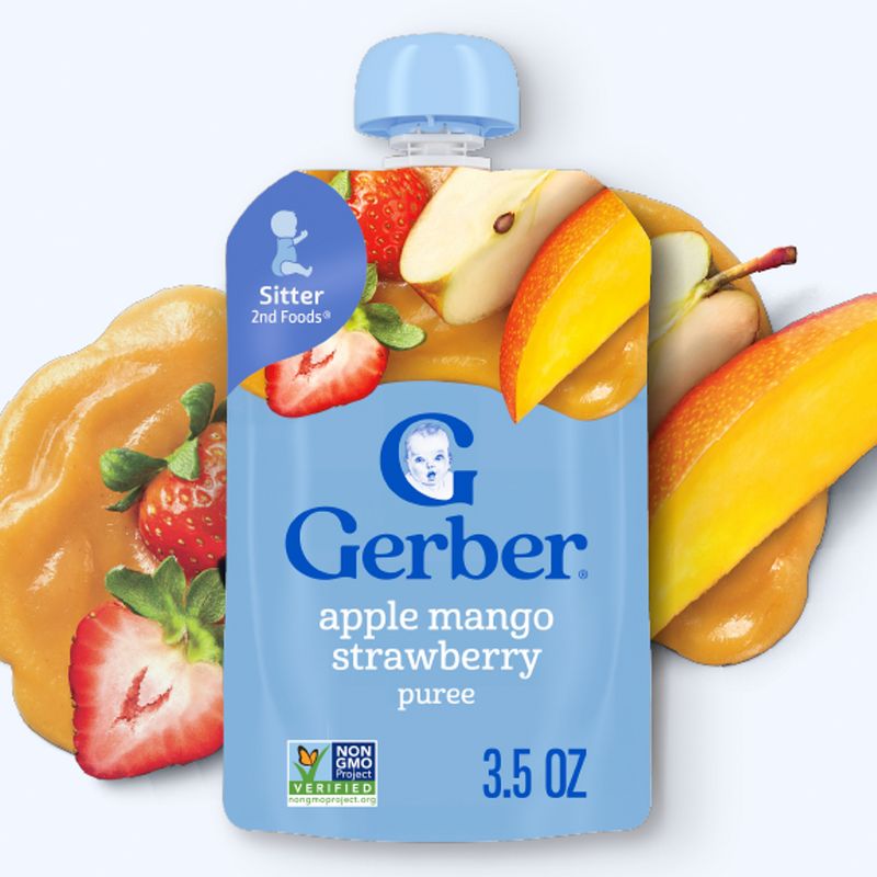 Gerber 2nd Foods Apple Mango Strawberry Puree Baby Food, Sitter, 3.5 oz